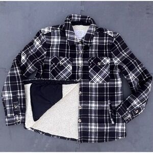 Plaid Teddy Jacket - Black and White sage black  white pattern lined fleece s